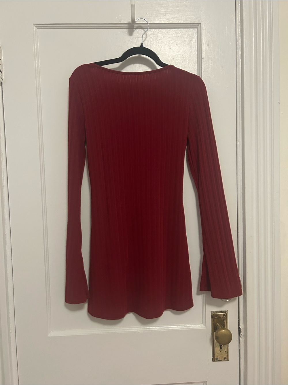 PrettyLittleThing Red Ribbed Long Sleeve Bodycon Dress